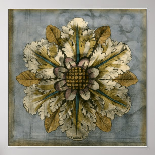 Dekorative Demaskrosette auf grauem Hintergrund Poster
