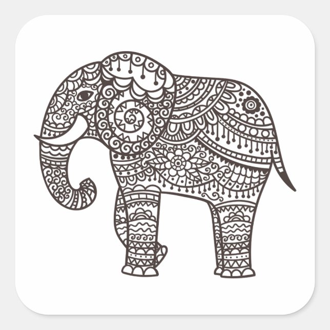 Dekorative Elefant Quadratischer Aufkleber (Vorderseite)