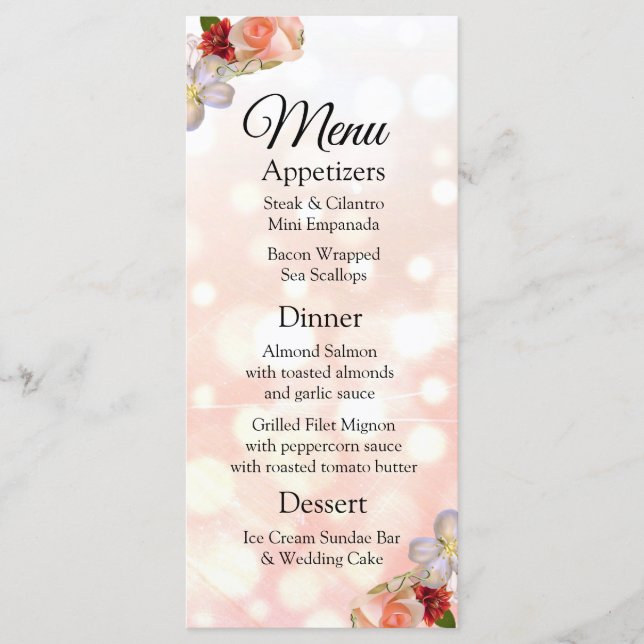 Dekorative Elegant Coral Bouquet Wedding Menu Card Menükarte (Vorderseite)
