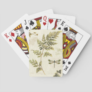 Dekorative Farne und eine Libelle Spielkarten