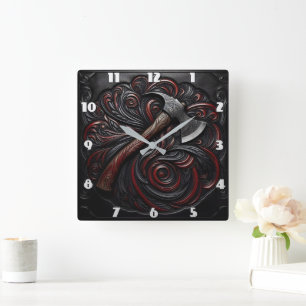 Dekorative Feuerwehrmann-Axt Quadratische Wanduhr