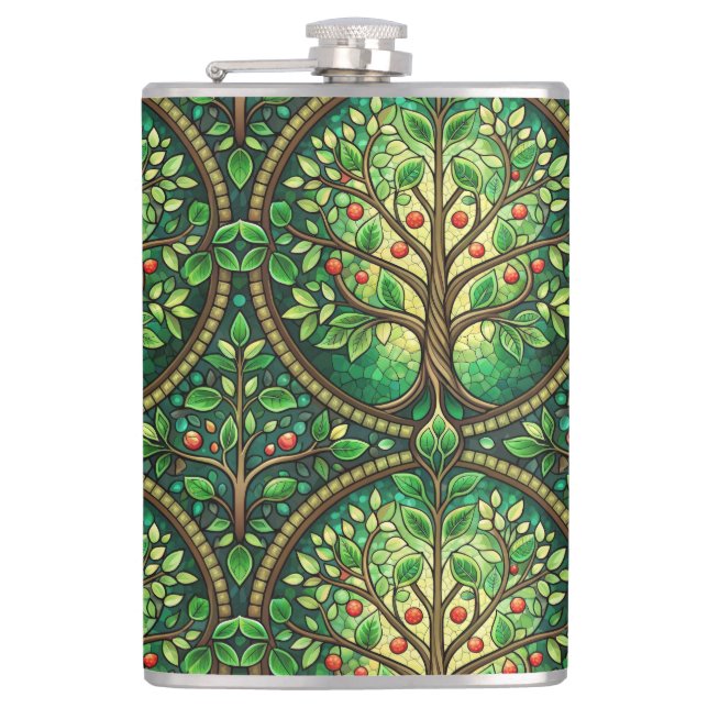 Dekorative Flasche mit einem lebendigen Baumdesign Flachmann (Vorderseite)