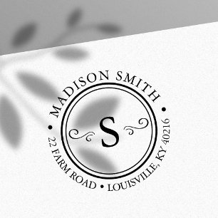 Dekorative Flourish Chic-Kreis-Monogrammadresse Permastempel