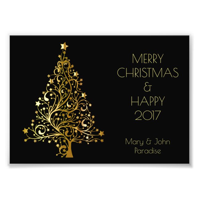 Dekorative Frohe Weihnachtsbaumstars Schwarzes Gol Fotodruck (Vorne)