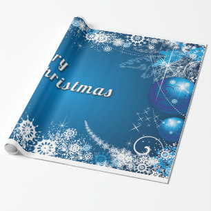 Dekorative frohe Weihnachtsschmuck in blau Geschenkpapier