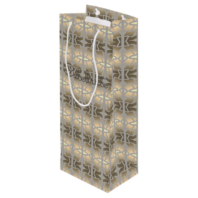 Dekorative Gestalt Taupe Geschenktüte Für Weinflaschen (Rückseite Schrägansicht)