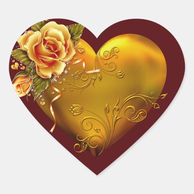 Dekorative Gold-Rose Herz-Aufkleber (Vorderseite)