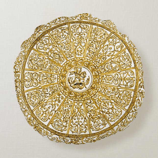 Dekorative goldene Dämmerungs-GoldMandala-rundes Rundes Kissen (Rückseite)