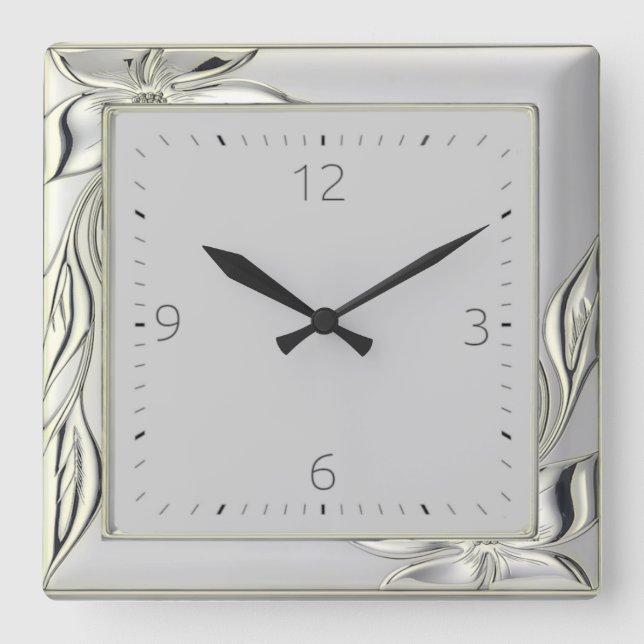 Dekorative Grau-Elegante Art Déco Quadratische Wanduhr (Vorderseite)