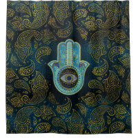 Dekorative Hamsa Hand mit Paisley-Hintergrund