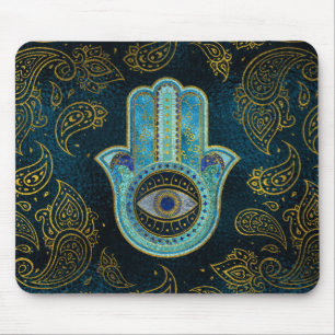 Dekorative Hamsa Hand mit Paisley-Hintergrund Mousepad