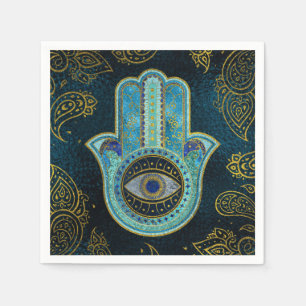 Dekorative Hamsa Hand mit Paisley-Hintergrund Serviette