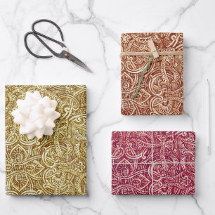 Dekorative Herbstverpackung mit Strichzeichnungen Geschenkpapier Set