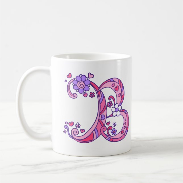 Dekorative Herzen u. Blumen des Monogramms B Kaffeetasse (Links)