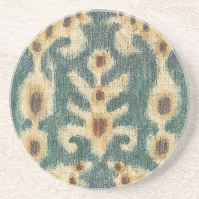 Dekorative Ikat Fabric Design von Chariklia Zarria Sandstein Untersetzer (Vorne)