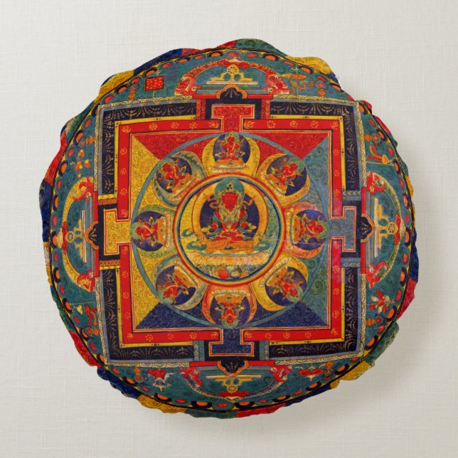 Dekorative Indie Art Mandala Rundes Kissen (Rückseite)