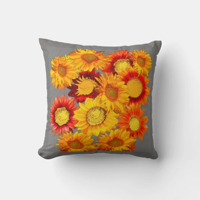 DEKORATIVE KANSAS SUNFLOWERS GRAU ART KISSEN (Vorderseite)