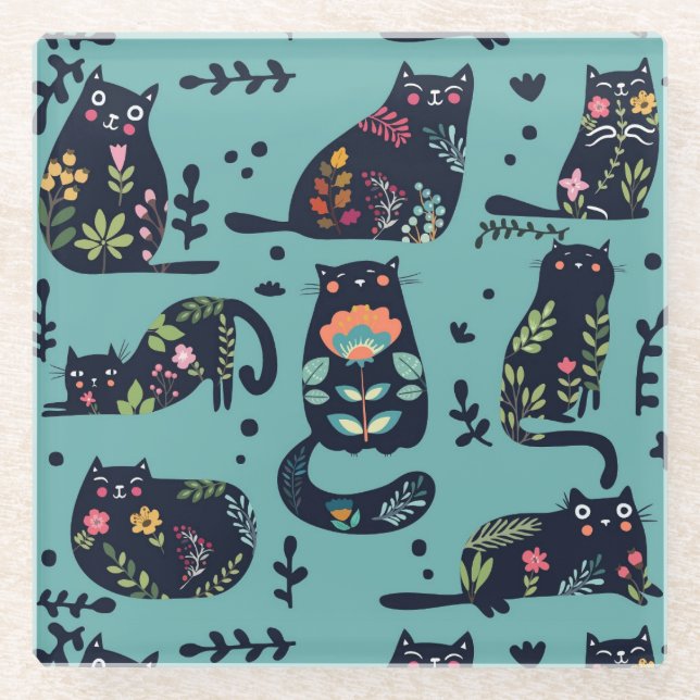 Dekorative Katzen Glasuntersetzer (Vorderseite)