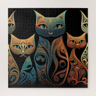 Dekorative Katzen in Türkis Orange und goldenen Li
