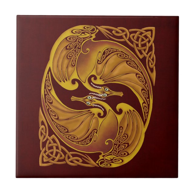 Dekorative keltische Drachen Fliese (Vorderseite)