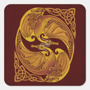 Dekorative keltische Drachen Quadratischer Aufkleber