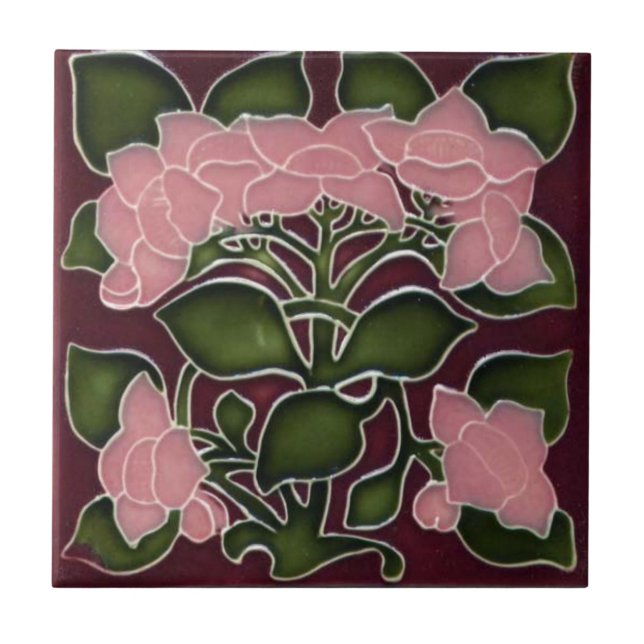Dekorative Keramik Tile - Rosa florale Jugendstil Fliese (Vorderseite)