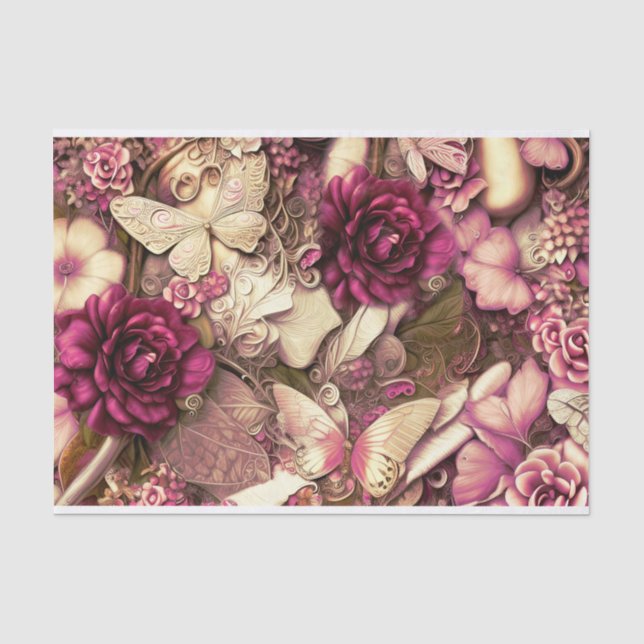 Dekorative Kollagenschmetterlinge und Rose Seidenpapier (Vorderseite)