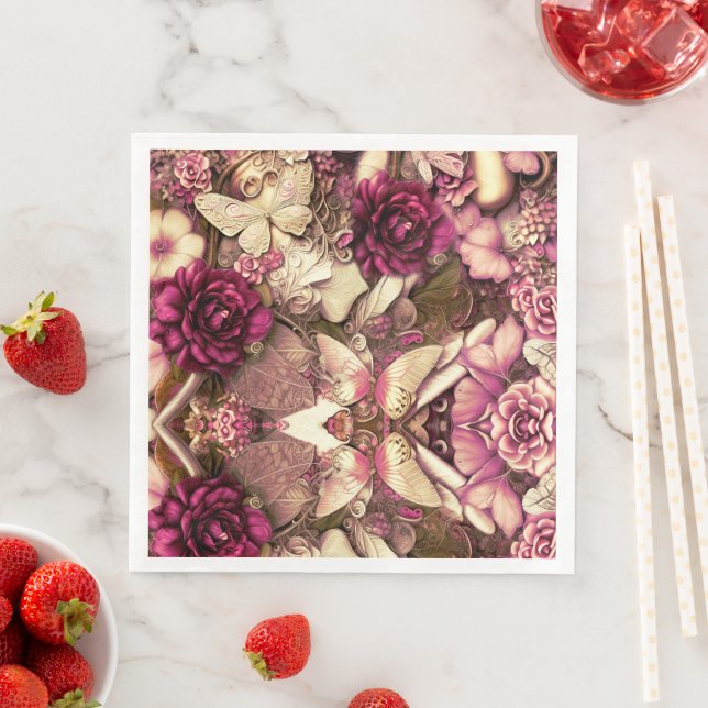 Dekorative Kollagenschmetterlinge und Rose Serviette (Beispiel)