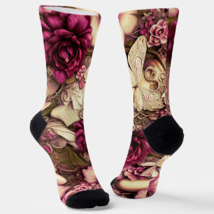 Dekorative Kollagenschmetterlinge und Rose Socken
