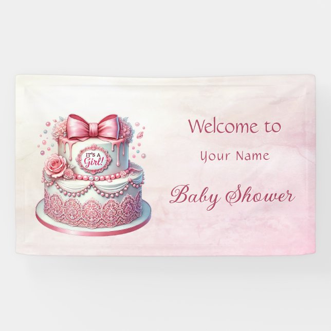 Dekorative Kuchen Pink Bow Baby Dusche Banner (Horizontal)