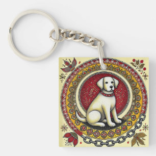Dekorative Kunst mit einem Hund in einem Mandala Schlüsselanhänger