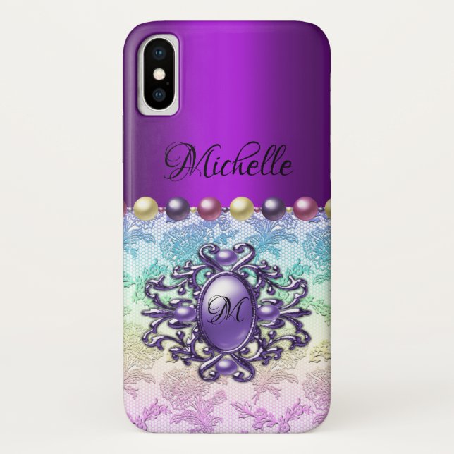 Dekorative Lila Jewel und Regenbogenspitze Case-Mate iPhone Hülle (Rückseite)
