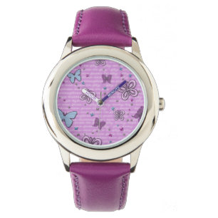 Dekorative Lila und blaue Schmetterlinge Armbanduhr