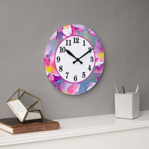 Dekorative lila und rosa Blumen rund Uhr