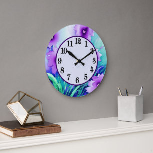 Dekorative lila Wasserfarben-Blumen rund Uhr