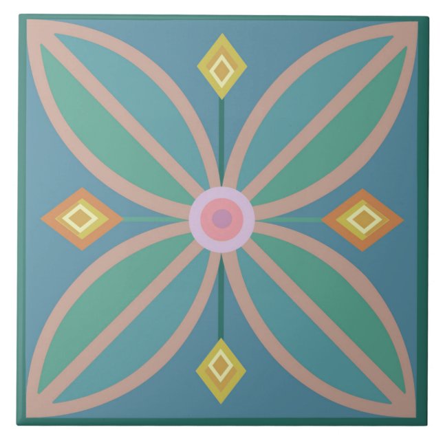 Dekorative marokkanische Blume Kachel aquamarine Z (Vorderseite)