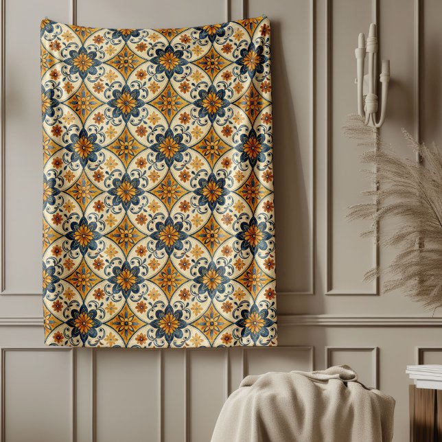 Dekorative mediterrane Nautikfliesen Fleecedecke (Decorative Mediterranean Nautical Tile Motifs Fleece Blanket)