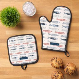 Dekorative mediterrane Sardinen Fisch Individuelle Ofenhandschuh & Topflappen-Set