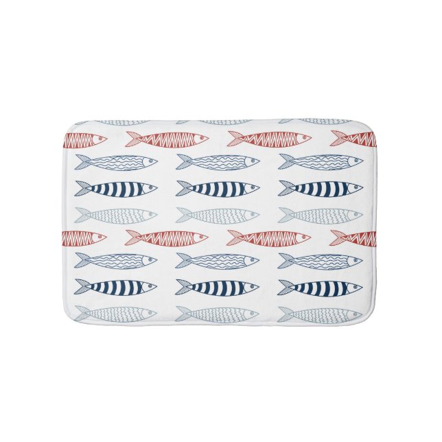 Dekorative mediterrane Sardinen Fischmuster Badematte (Vorderseite)