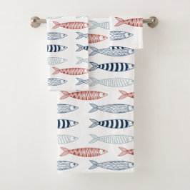 Dekorative mediterrane Sardinen Fischmuster Badhandtuch Set