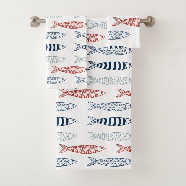 Dekorative mediterrane Sardinen Fischmuster Badhandtuch Set (Insitu)