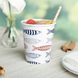 Dekorative mediterrane Sardinen Fischmuster Pappbecher