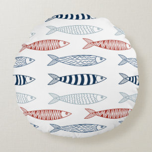 Dekorative mediterrane Sardinen Fischmuster Rundes Kissen