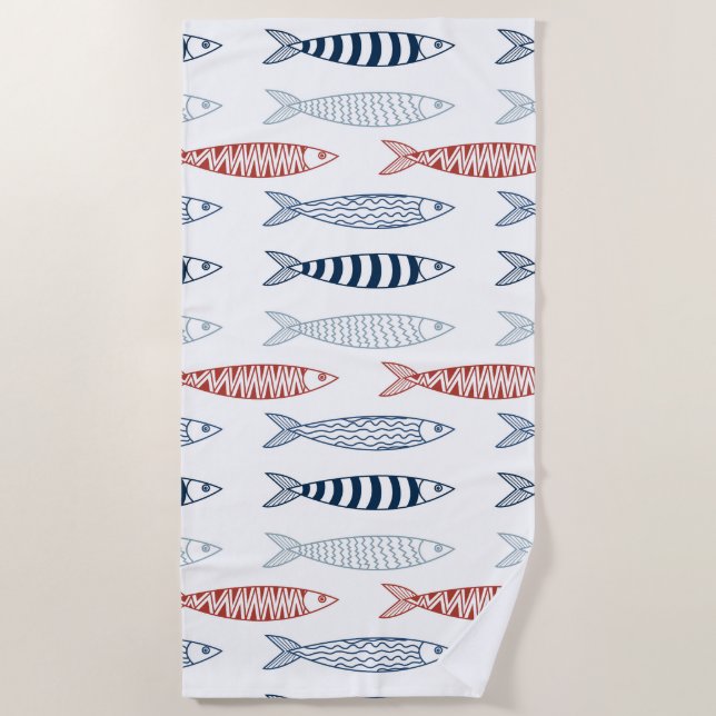 Dekorative mediterrane Sardinen Fischmuster Strandtuch (Vorderseite)