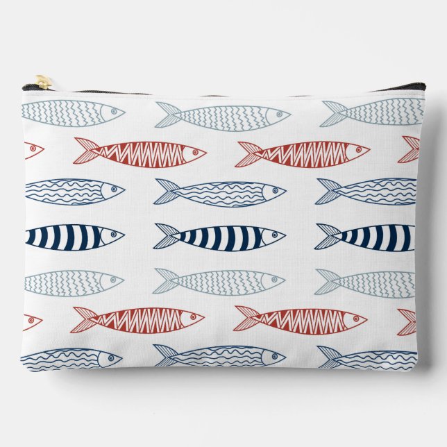 Dekorative mediterrane Sardinen Fischmuster Zubehörtasche (Vorderseite)