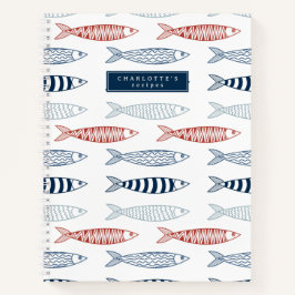 Dekorative mediterrane Sardinen Fischrezeptur Notizbuch