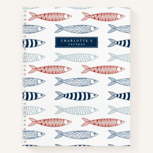 Dekorative mediterrane Sardinen Fischrezeptur Notizbuch