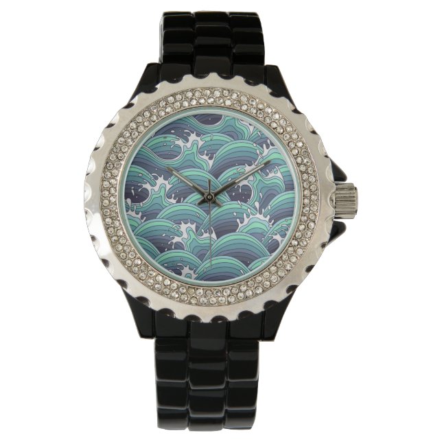 Dekorative Meereswellen Hintergrund Armbanduhr (Vorderseite)