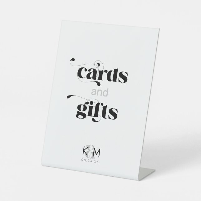 Dekorative moderne Hochzeitkarten und Geschenke ID Sockelschild (Vorderseite)