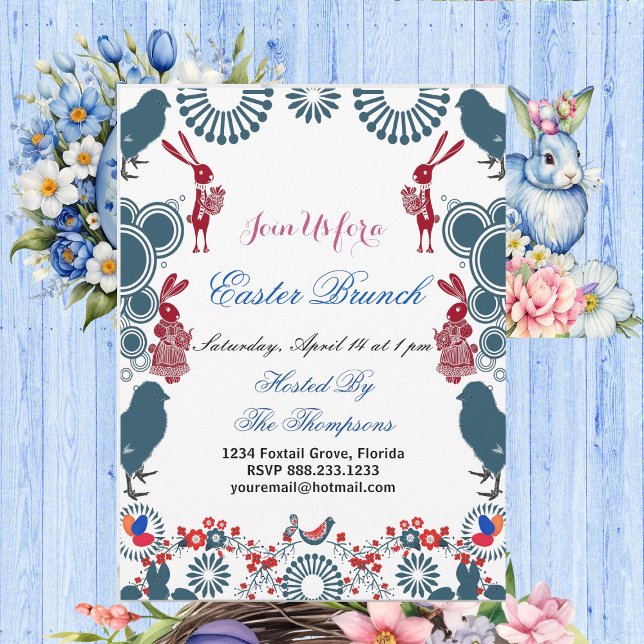 Dekorative Motif Osterbrunch Chick Birds Bunny Einladung (Decorative Motif Easter Brunch Chick Birds Bunny Invitation)